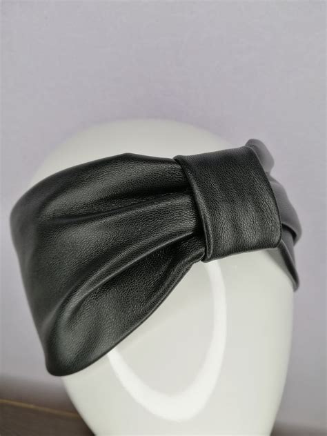 Real Leather Headband Black Headband Wide Headband Womens Hair Etsy