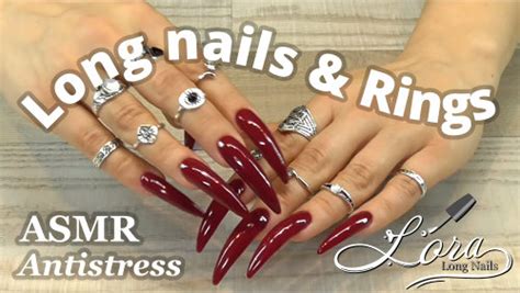 asmr long red nails playing with rings no talking tapping scratching lora long nails