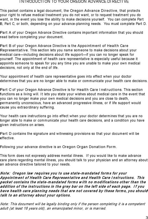 Free Oregon Health Care Advance Directive Form Pdf 88kb 15 Pages