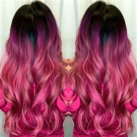 Beautiful platinum blonde hair with unicorn balayaged ombré teal, pink, blue, and violet color. 40 Pink Ombre Hair Ideas (Trending in January 2020)