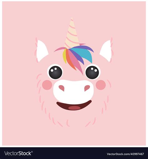 Cute Pink Unicorn Portrait Square Smiley Head Vector Image