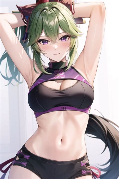 Rule 34 1girls Ai Generated Armpits Arms Up Breasts Cleavage Crop Top