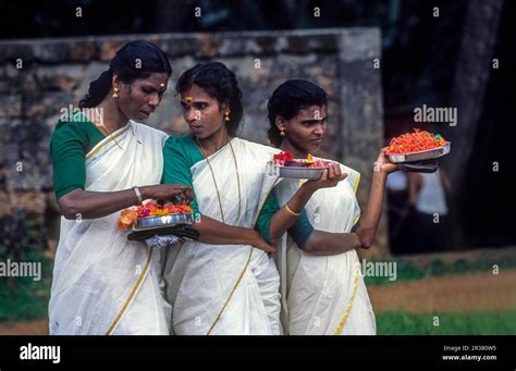 Kerala Women In Their Traditional Dress On A Festive Occasion Onam Kerala South India India