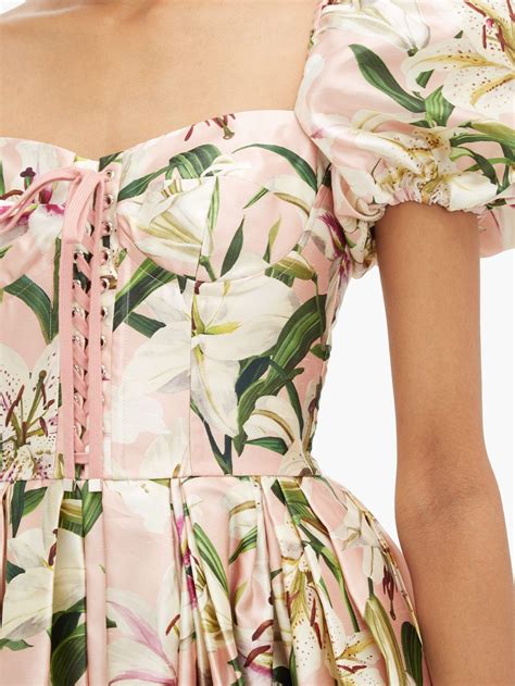 Floral Print Silk Shantung Bustier Dress Dolce And Gabbana