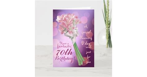 Happy Birthday 70th Pink Flowers Greeting Card Uk