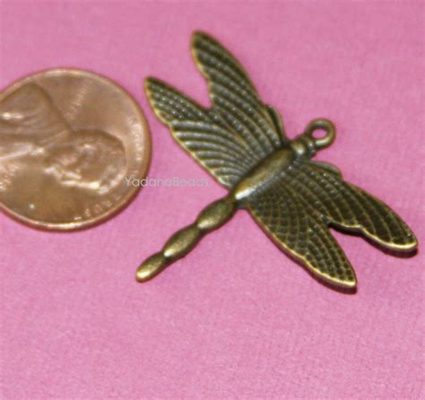 12 Pcs Antique Brass Dragonfly Pendant Drop 35x28mm Etsy
