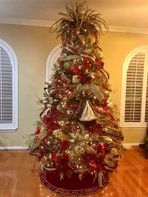 Burgundy And Gold Christmas Tree Designed By Arcadia Floral And Home