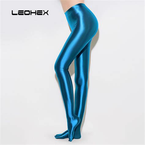 Leohex Spandex Glossy Opaque Pantyhose Shiny High Waist Tights Sexy Stockings Yoga Pants