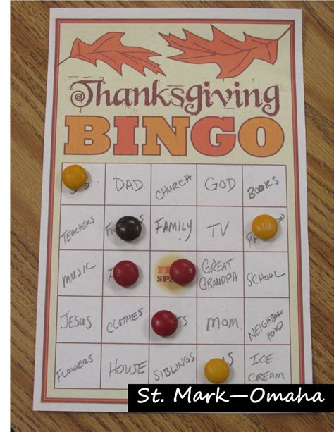 Sunday School Game Thanksgiving Bingo Where Kids Fill In Their Cards