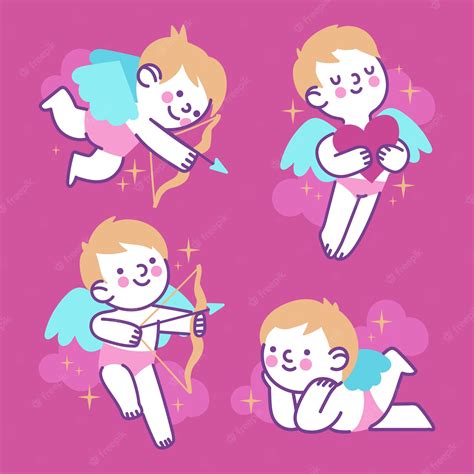 Free Vector Flat Valentines Day Cupid Characters Collection