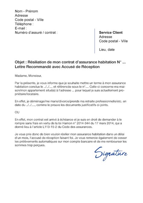 Lettre de résiliation Assurance Habitation MAIF Modèle PDF et Word