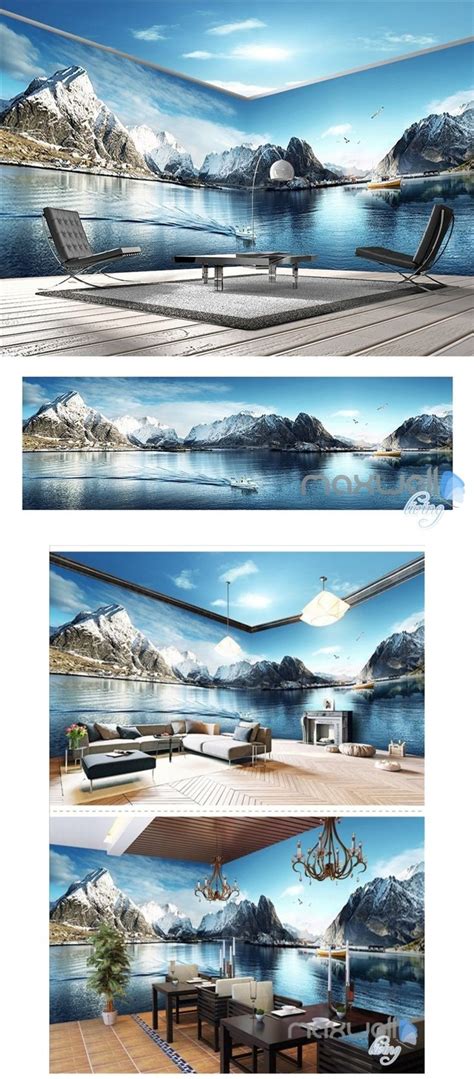 Snow Mountain Lake Theme Space Entire Room Wallpaper Wall Mural Decal