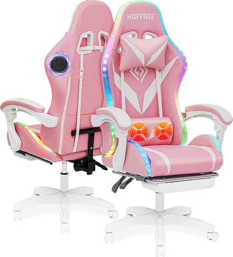 Hoffree Gaming Chairs With Bluetooth Speakers And Rgb Led Lights For Girls Massage Gaming Chair
