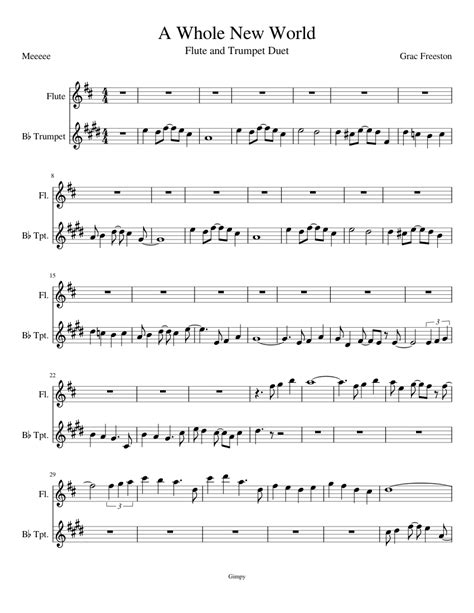 A Whole New World Trumpet And Flute Duet Sheet Music For Flute