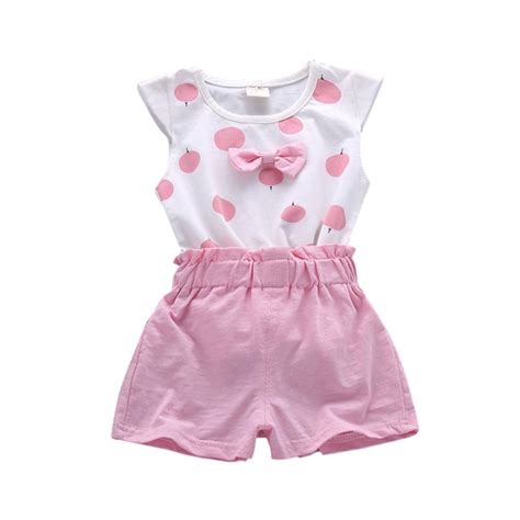 Weixinbuy Toddler Baby Girls Clothing Sets Print Bowknot 2pcs Girls
