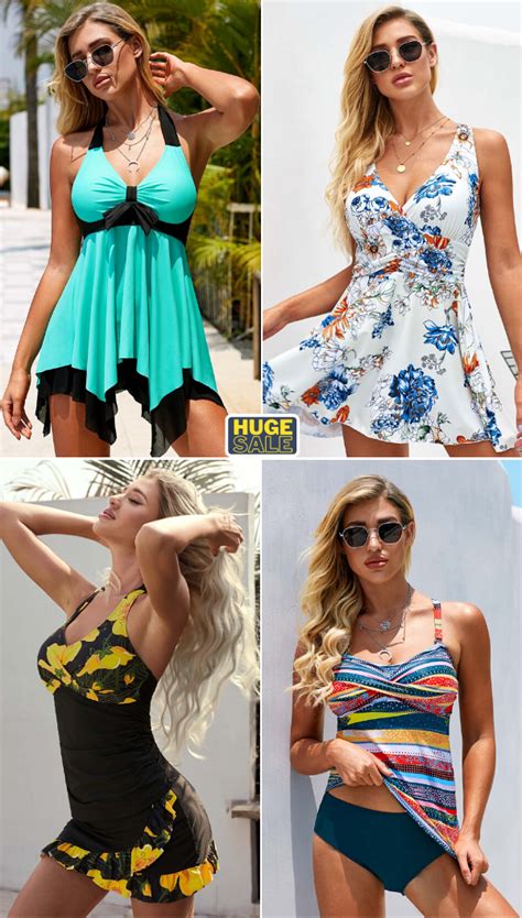 Modlily Swimsuit High Waist Swimdress Printed Blue Yellow White~shop Now Modlily Swimsuits