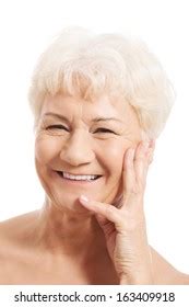 Old Nude Womans Head Shoulders Isolated Stock Photo