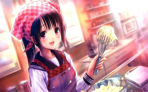 Anime Cute Food Girl Cooking In The Kitchen Wallpaper 2880x1800