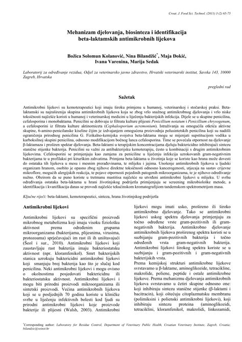PDF Mehanizam Djelovanja Biosinteza I Identifikacija Beta Laktamskih