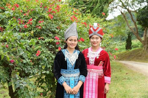 Portrait Of Unidentified H Mong Girls Wearing Traditional Dress