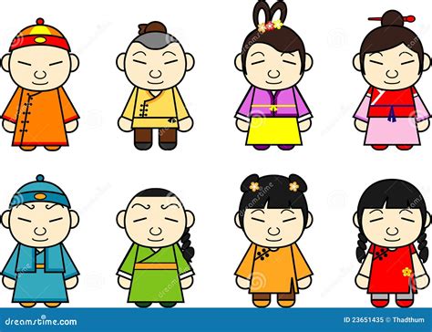 Chinese Cartoon Character Set Stock Vector Illustration Of Stylish