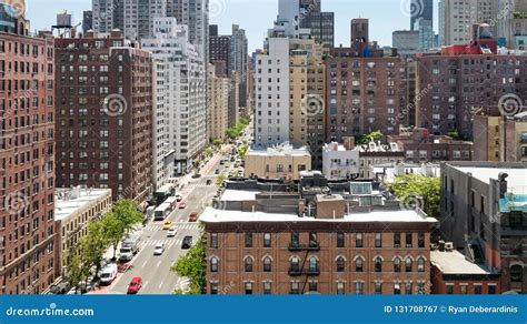 Panoramic Overhead View Of Busy Street Scene In New York City Stock