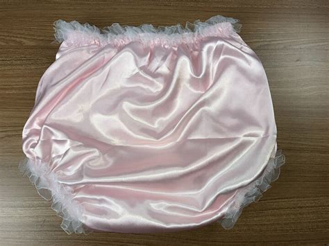 1 Pcs New Adult Sissy Satin Frilly Diaper Cover Pants Color Pink