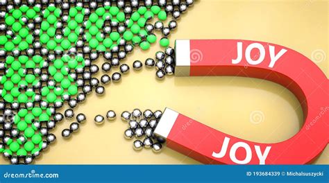 Joy Attracts Success Pictured As Word Joy On A Magnet To Symbolize