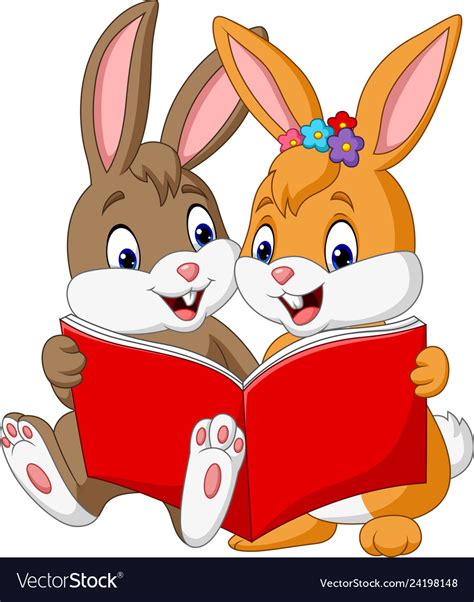 Cartoon Couple Rabbits Reading A Book Royalty Free Vector