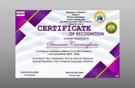 Deped Cert Of Recognition Template 2020 Deped Standard Format And