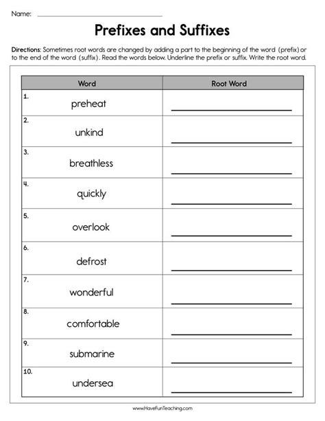 Affixes And Roots Worksheet