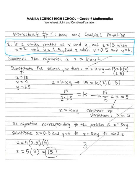 Solution Joint And Combined Variation Worksheet Studypool