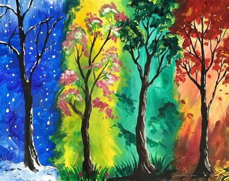 Tree Painting Four Season Colorful Read Full Article Webneel