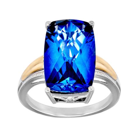 10 Ct Created Ceylon Sapphire Ring In Sterling Silver And 14k Gold Ebay