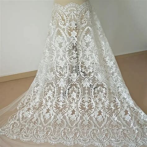 Beaded Ivory Floral Bridal Lace Fabric By The Yard OneYard