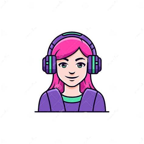 Hipster Girl Gamer In Headphones Video Game Virtual Cyberspace