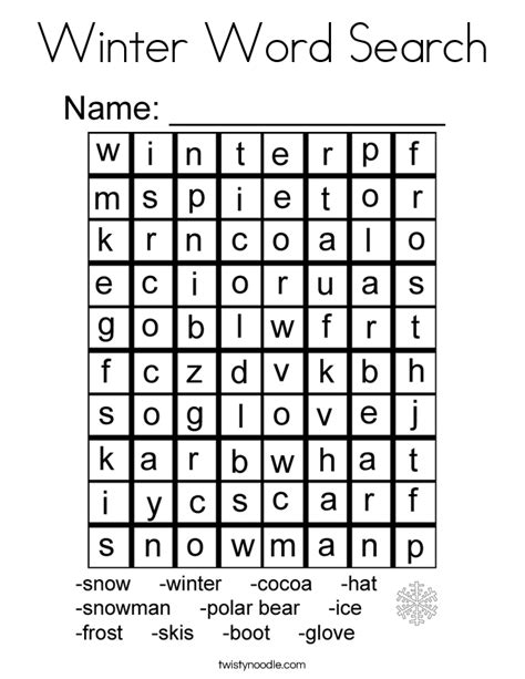 Free word searches coloring pages to print for kids. Winter Word Search Coloring Page - Twisty Noodle