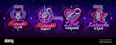Karaoke Set Of Neon Signs Collection Is A Light Logo A Symbol A