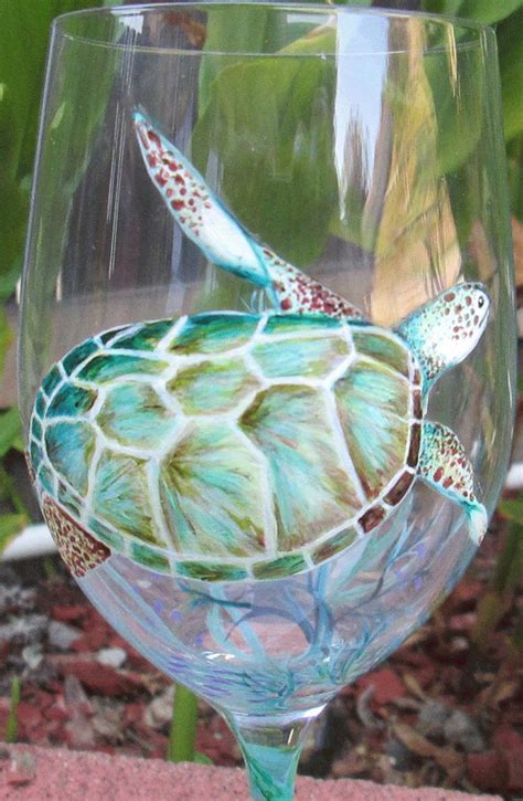 Sea Turtle Wine Glass Etsy Wine Glass Hand Painted Wine Glasses