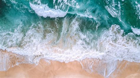 Download Wallpaper 1366x768 Ocean Aerial View Surf Waves Foam Sand