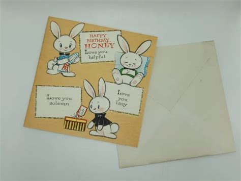 Vintage Happy Birthday Honey Bunny Rabbit Card Unisex American