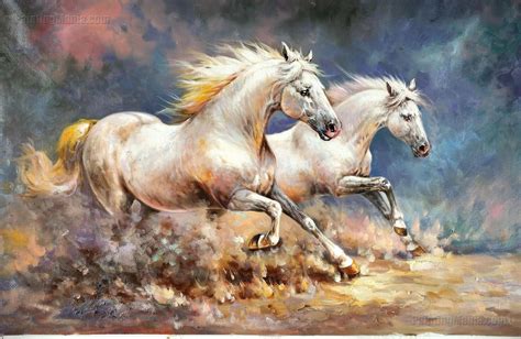 Two Galloping White Horses On The Plains Horses Animals Paintings
