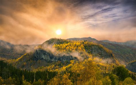 Wallpaper Sunlight Landscape Forest Fall Mountains Sunset Hill