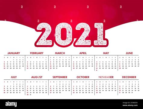 Calendario 2021 Calendario Del Año Nuevo 2021 Ilustración Vectorial