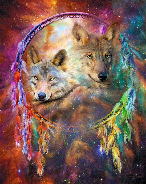 Dream Catcher Wolf Spirits Mixed Media By Carol Cavalaris