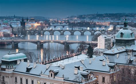 壁紙 チェコ共和国、プラハ、街並み、冬、雪、橋、川 1920x1200 Hd 無料のデスクトップの背景 画像