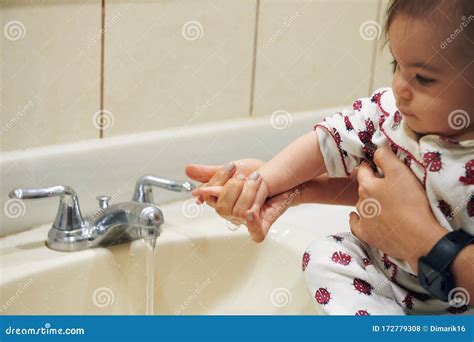 Baby Washing Hands With Soap Stock Photo Image Of Childhood People