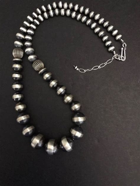Sterling Silver Navajo Pearls Graduated Bead Necklace 22 Inch Etsy