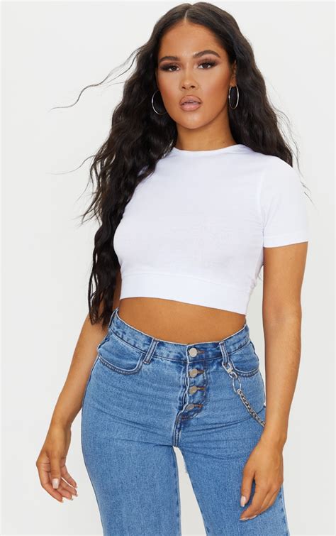 Basic White Cotton Cropped T Shirt Tops Prettylittlething