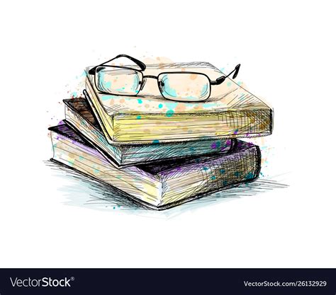 Eyeglasses On Top Stack Books From A Splash Vector Image